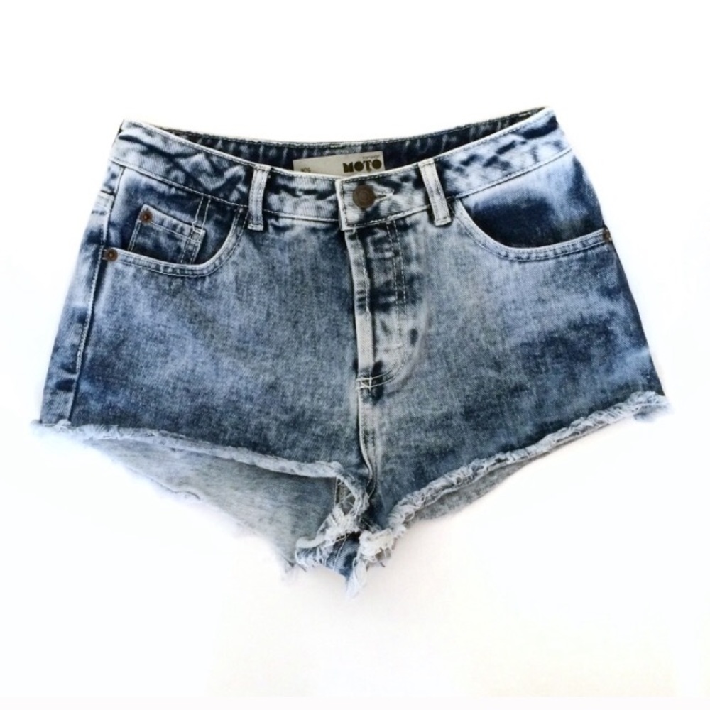Topshop Acid Wash High Rise Denim Shorts